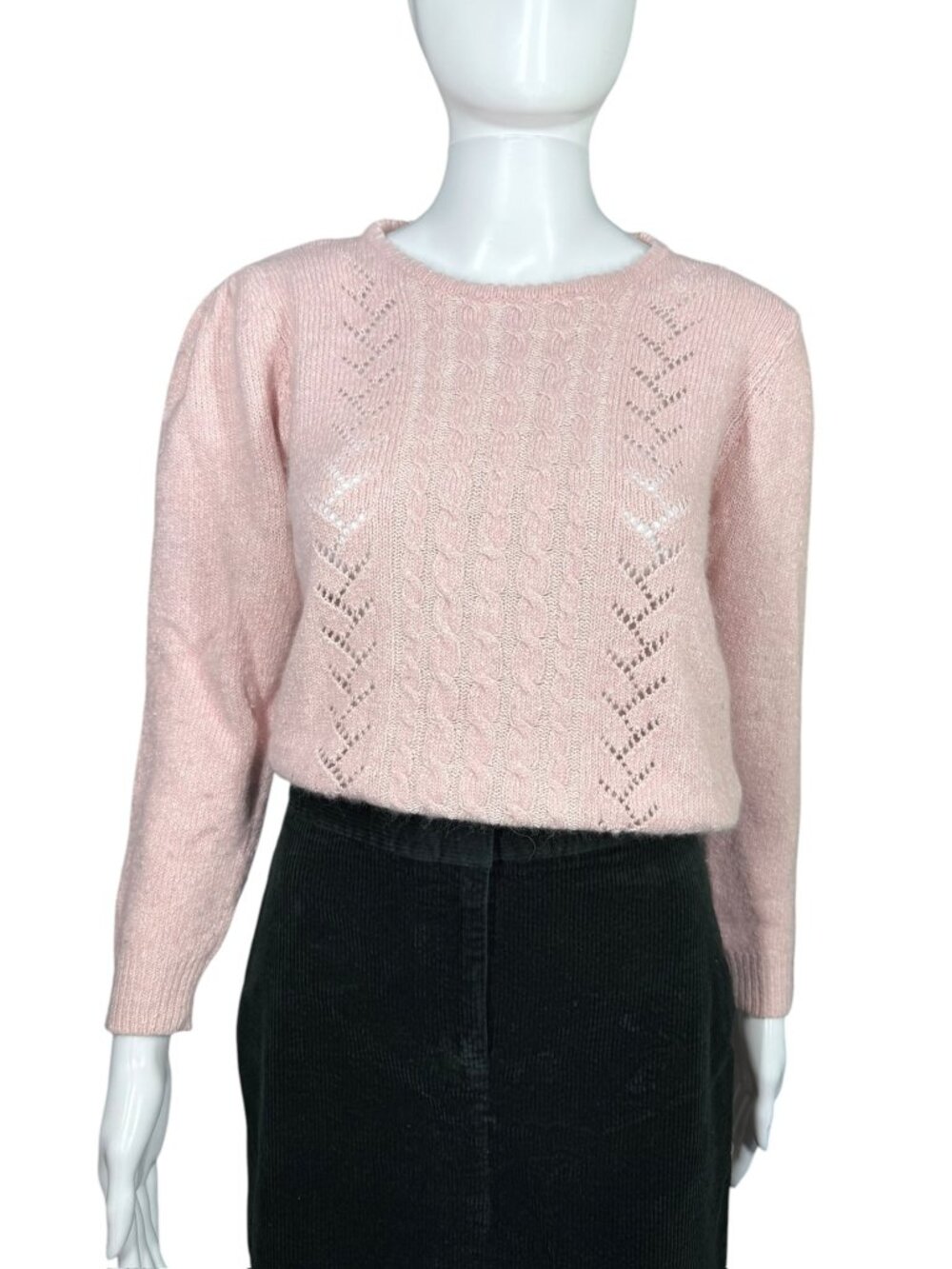 Spice of Life 80s Vintage Pink Silk Rabbit Hair Puff Sleeve Knit Sweater XS